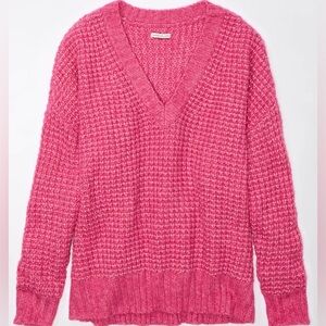 American Eagle Whoa So Cozy Waffle V-Neck Sweater